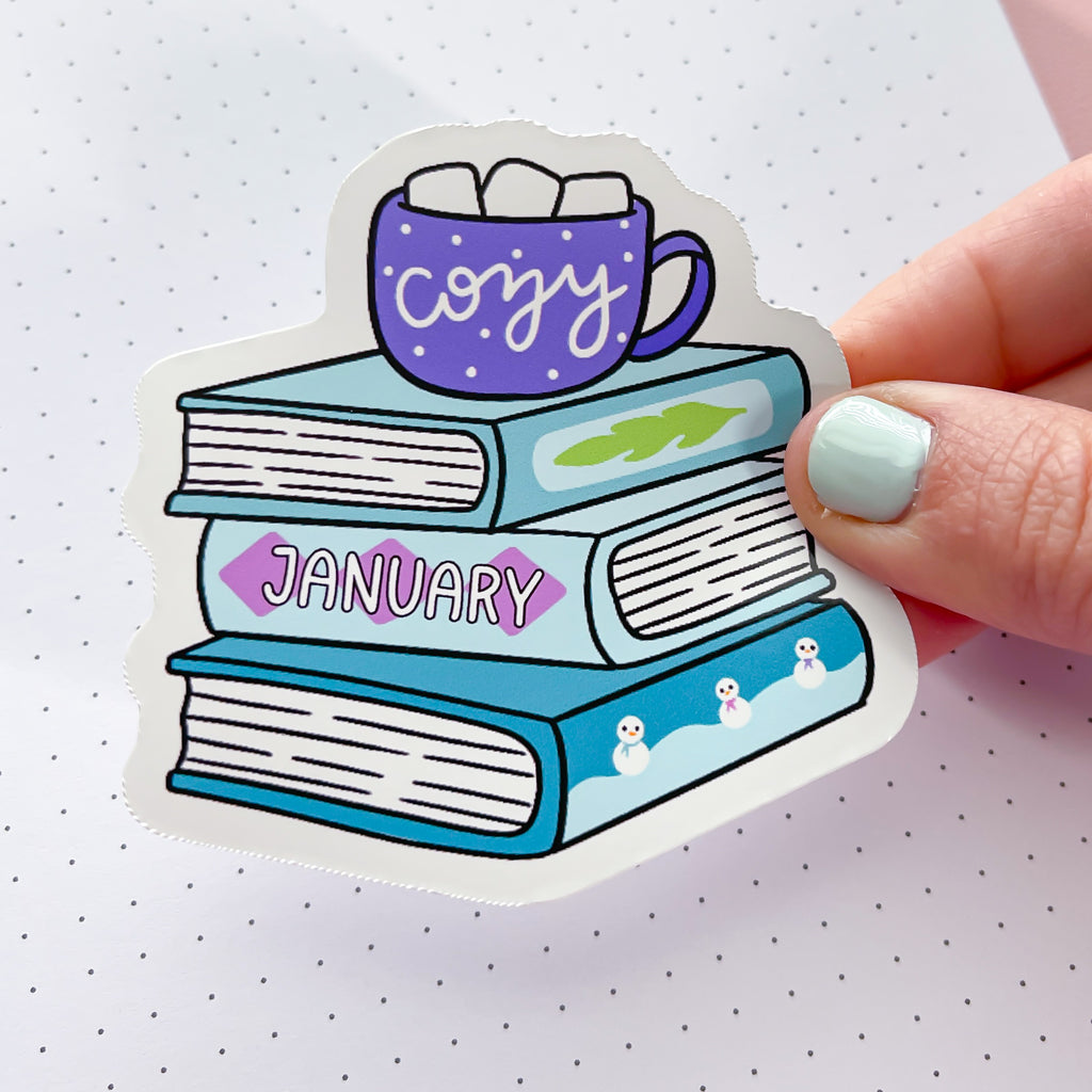 January 2026 Book Stack Vinyl Die Cut Sticker