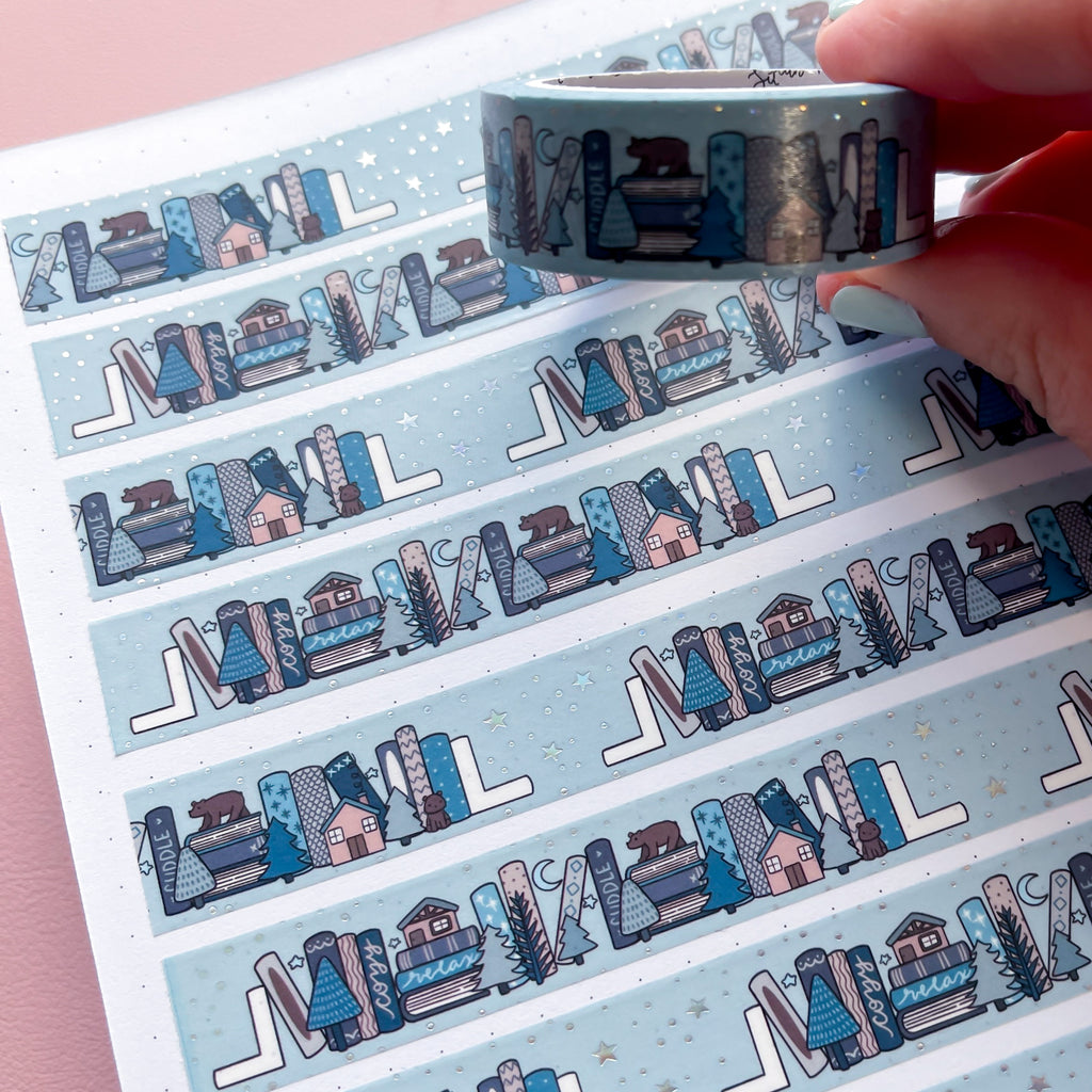 Holo Foil Winter Cabin Bookshelf Washi Tape (15mm)