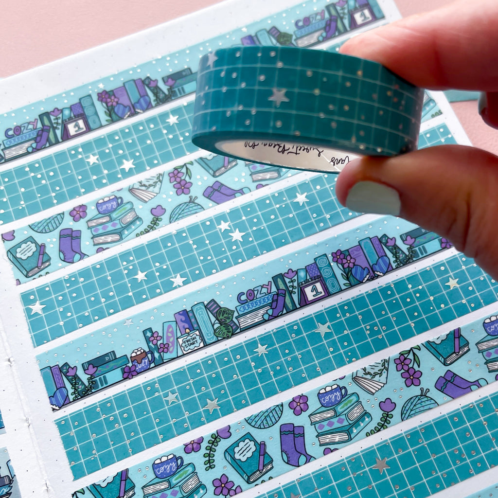 Holo Foil Teal Grid Washi Tape (15mm)