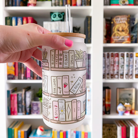Spring Bookish Frosted Can Glass