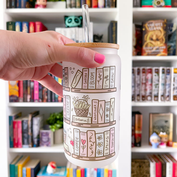 Spring Bookish Frosted Can Glass