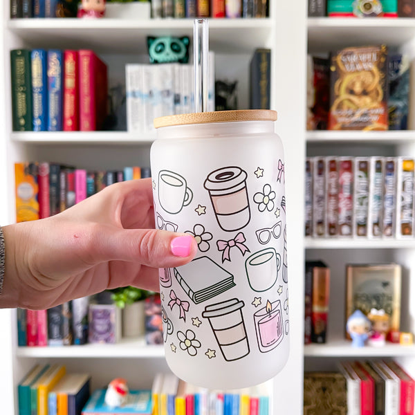 Bookish Doodles Frosted Can Glass