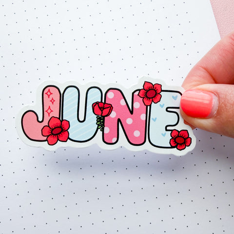 June Floral Word Vinyl Die Cut Sticker