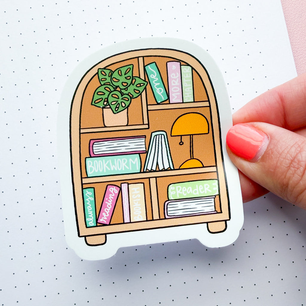 Bookworm Bookcase Vinyl Die Cut Sticker