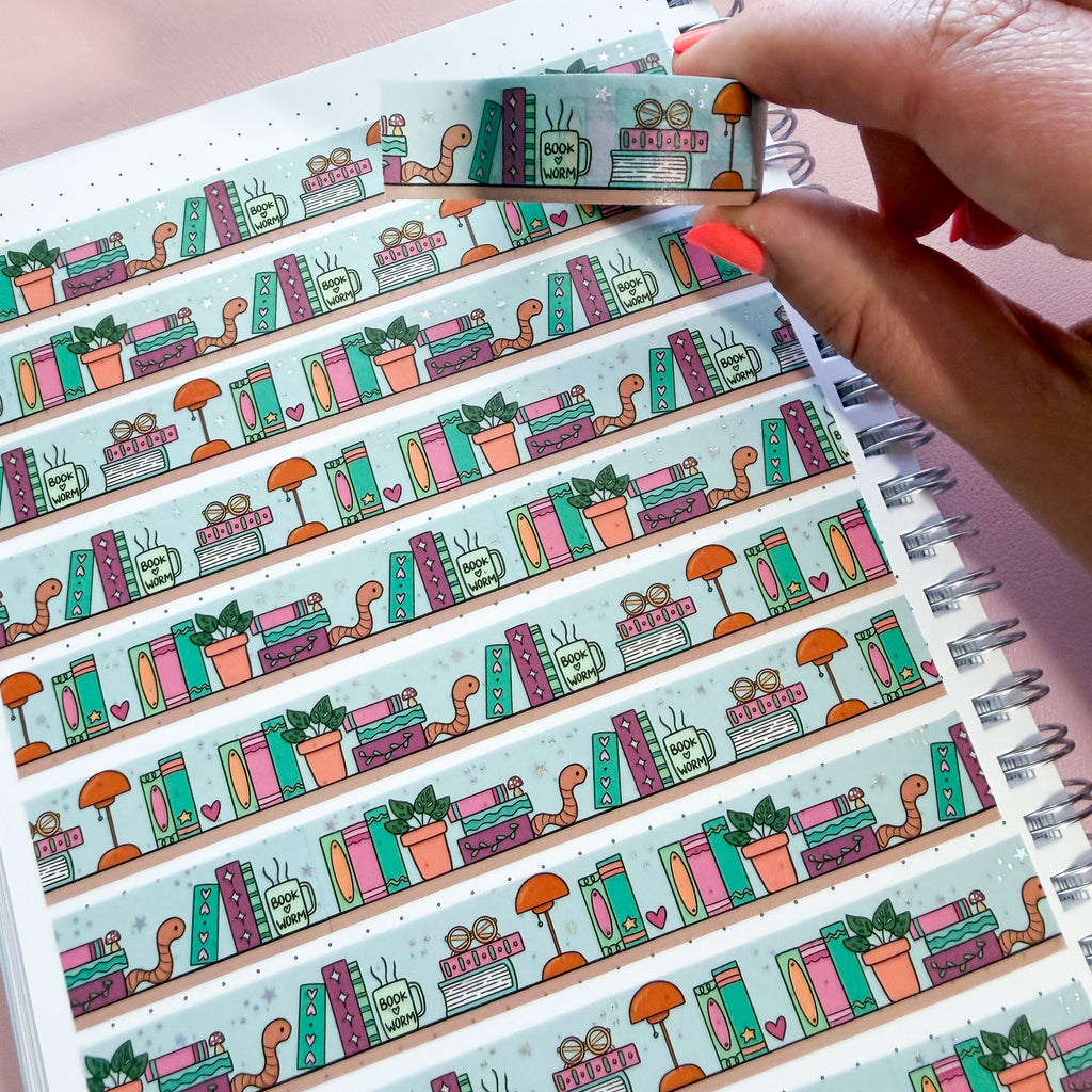 Holo Foil Bookworm Bookshelf Washi Tape (15mm)