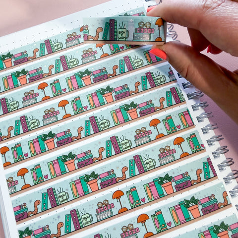 Holo Foil Bookworm Bookshelf Washi Tape (15mm)