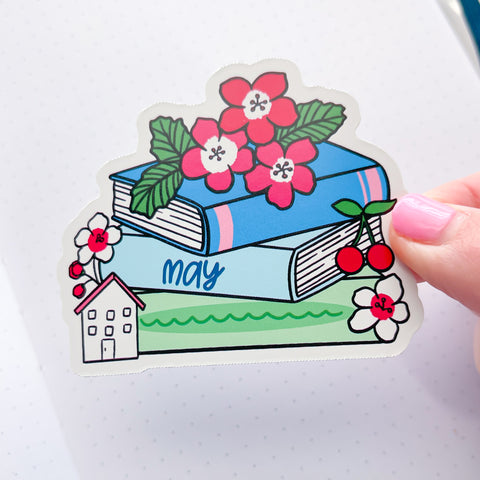 May Book Stack 2025 Vinyl Die Cut Sticker