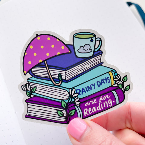 Rainy Book Stack Vinyl Die Cut Sticker