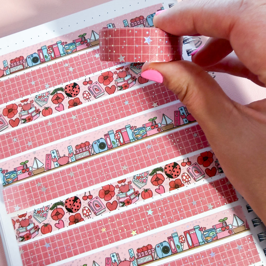 Holo Foil Red Grid Washi Tape (15mm)