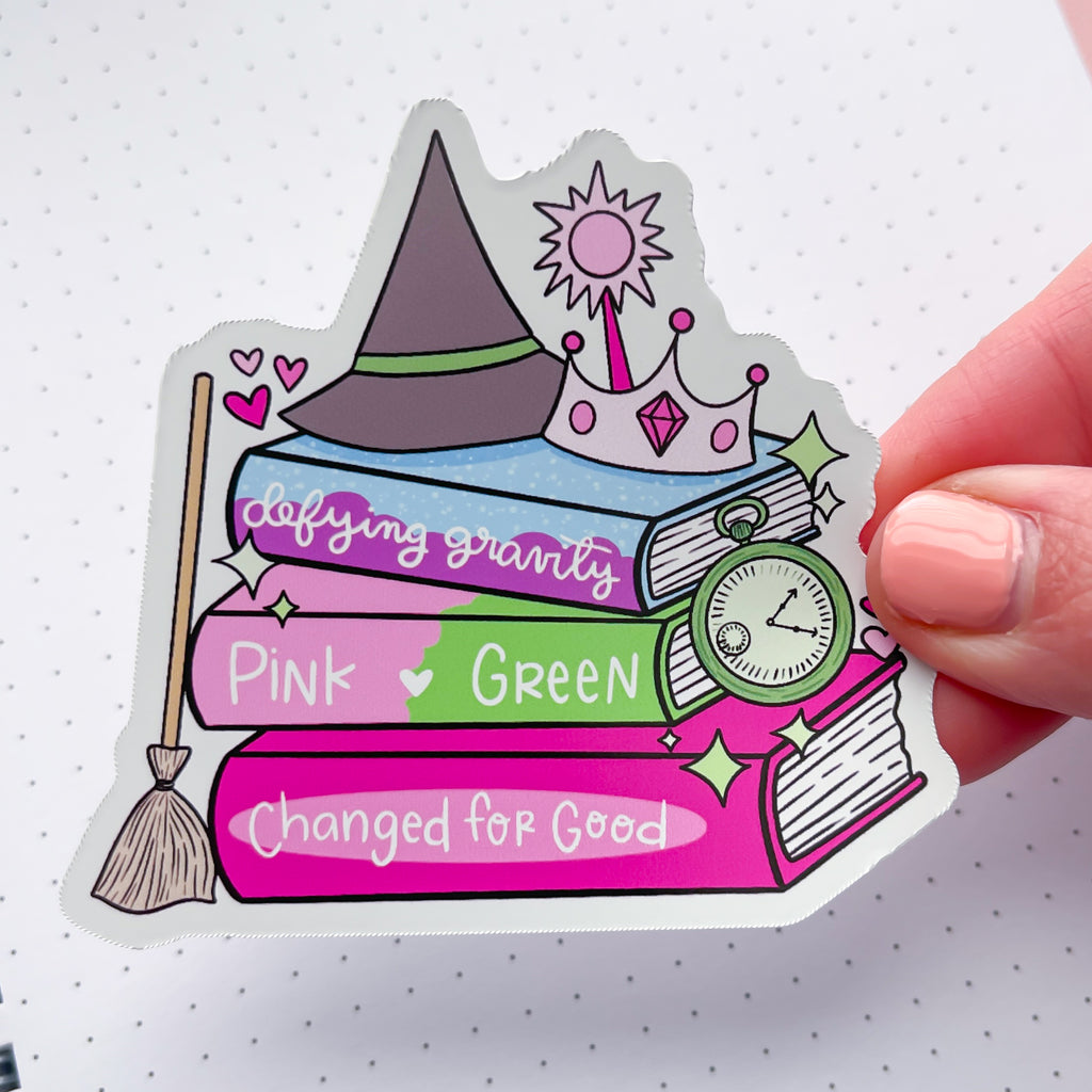 Pink & Green Book Stack Vinyl Die Cut Sticker