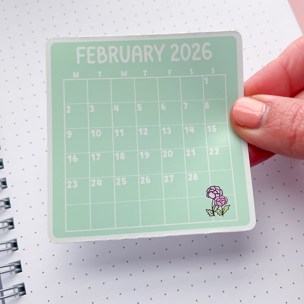 February 2026 Calendar Vinyl Die Cut Sticker