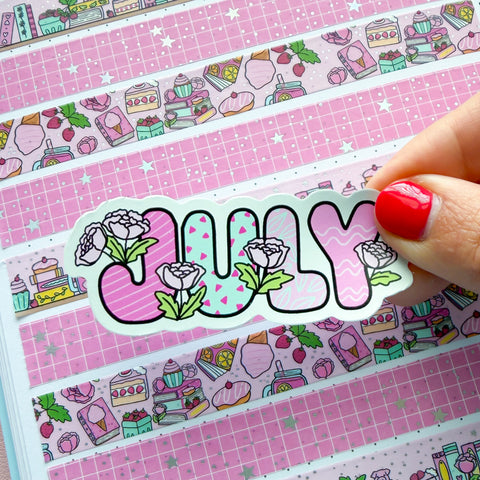 July Floral Word Vinyl Die Cut Sticker