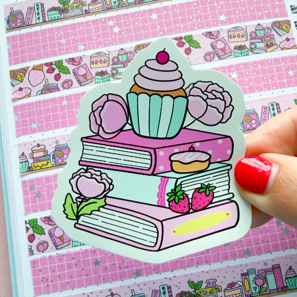July 2026 Book Stack Vinyl Die Cut Sticker