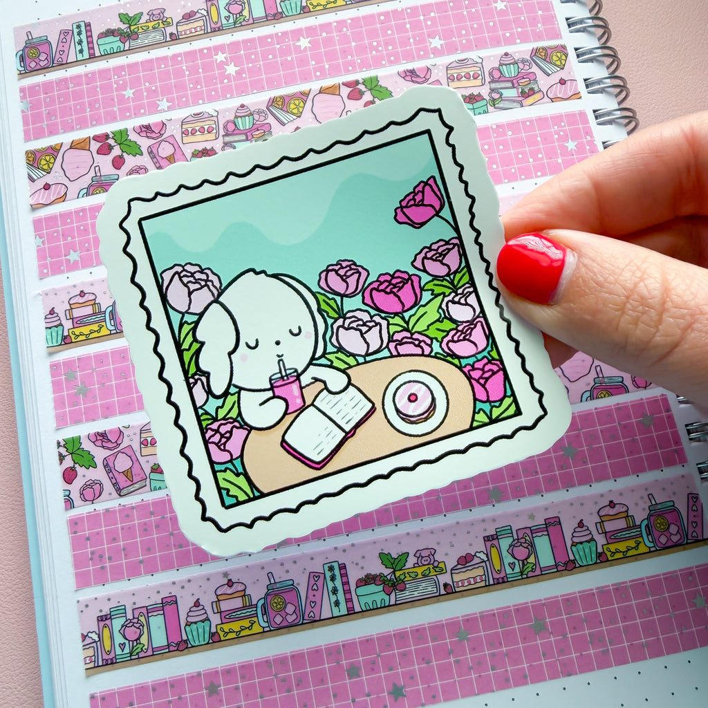 Pink Peonies Bean Stamp Vinyl Die Cut Sticker