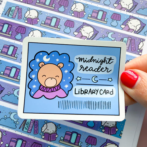 Midnight Library Card Vinyl Die Cut Sticker