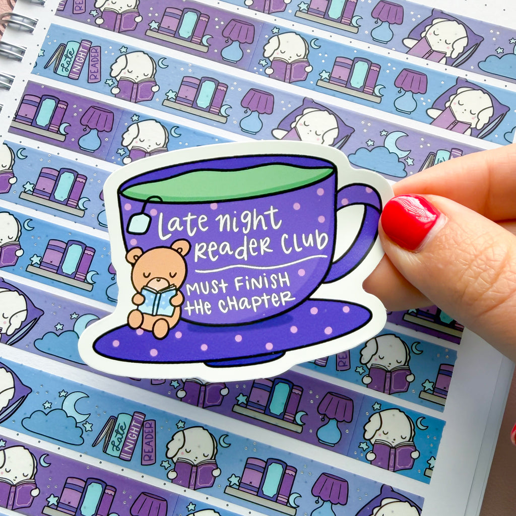 Late Night Reader Tea Mug Vinyl Die Cut Sticker