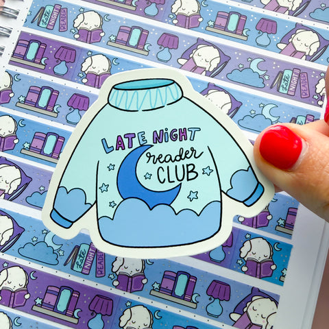 Late Night Bookish Sweater Vinyl Die Cut Sticker