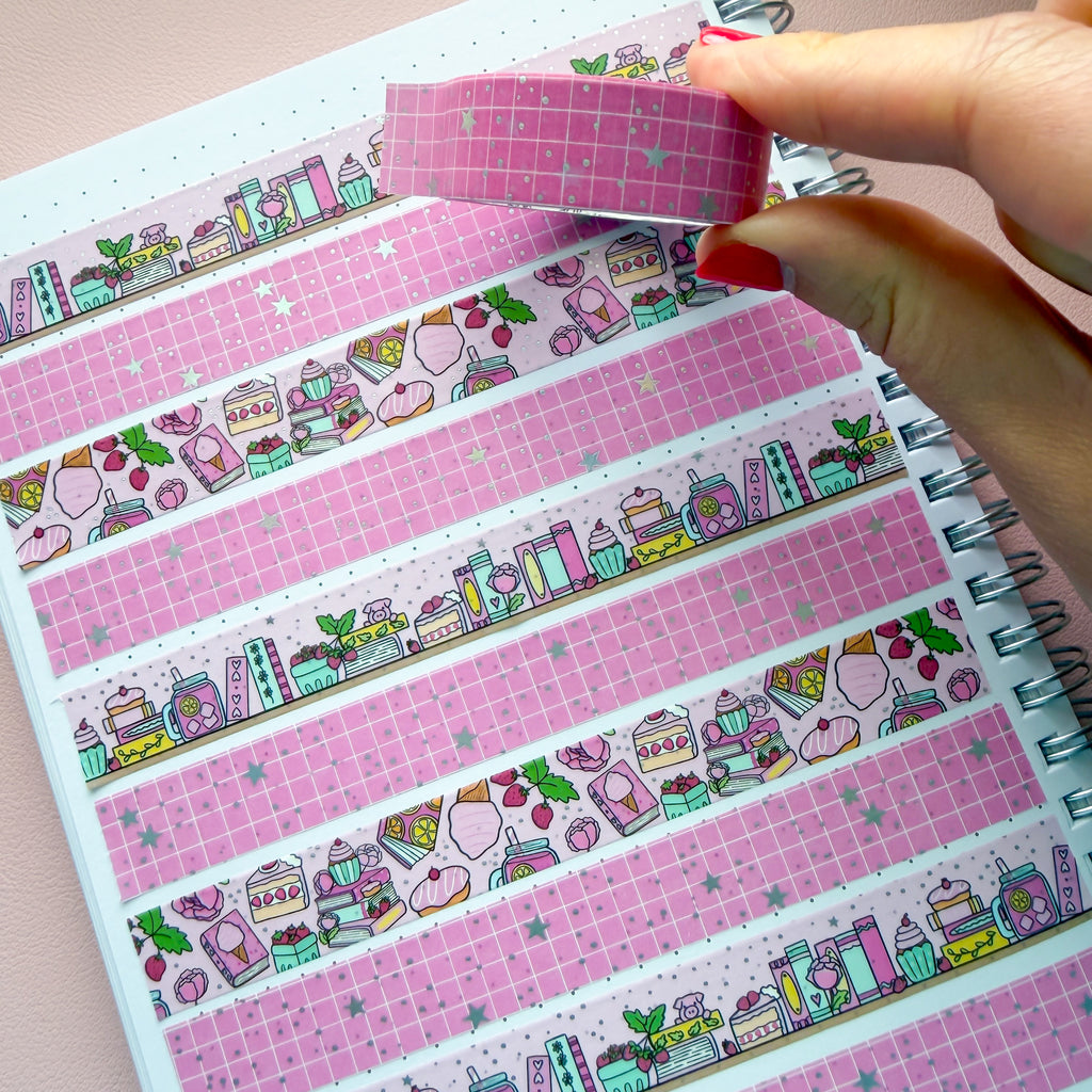 Holo Foil Pink Grid Washi Tape (15mm)