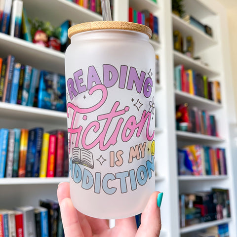 Fiction Addiction Bookish Frosted Can Glass