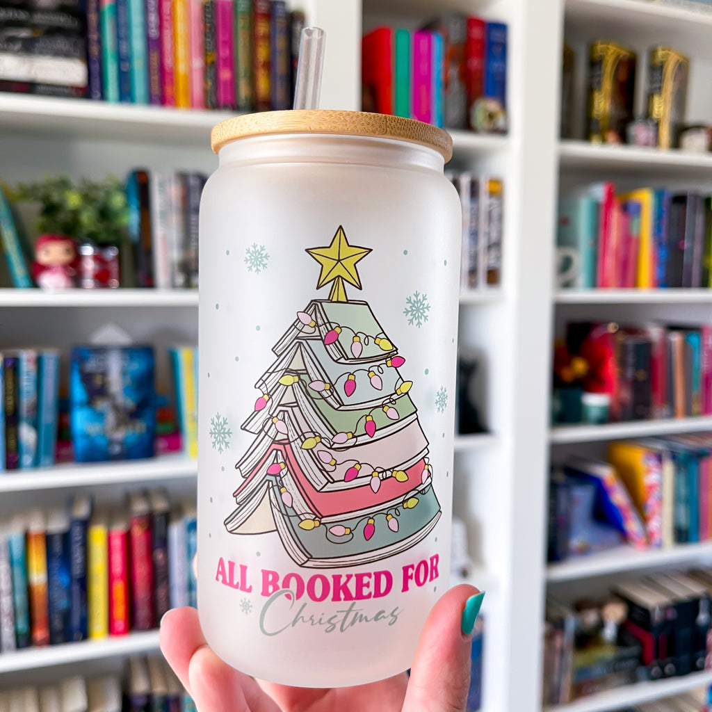 Bookish Christmas Tree Frosted Can Glass