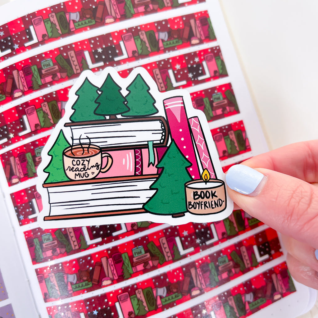 Pine Trees Book Stack Vinyl Die Cut Sticker