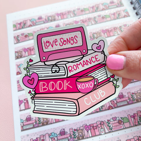 Romance Club Book Stack Vinyl Die Cut Sticker