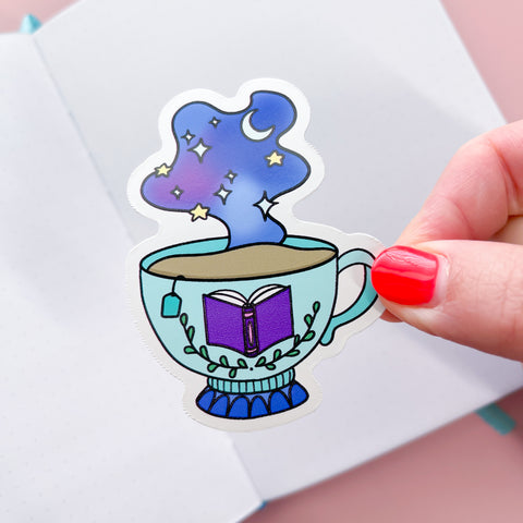 Midnight Book Tea Vinyl Die Cut Sticker