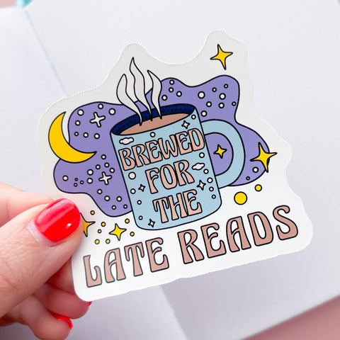 Coffee Late Reads Vinyl Die Cut Sticker