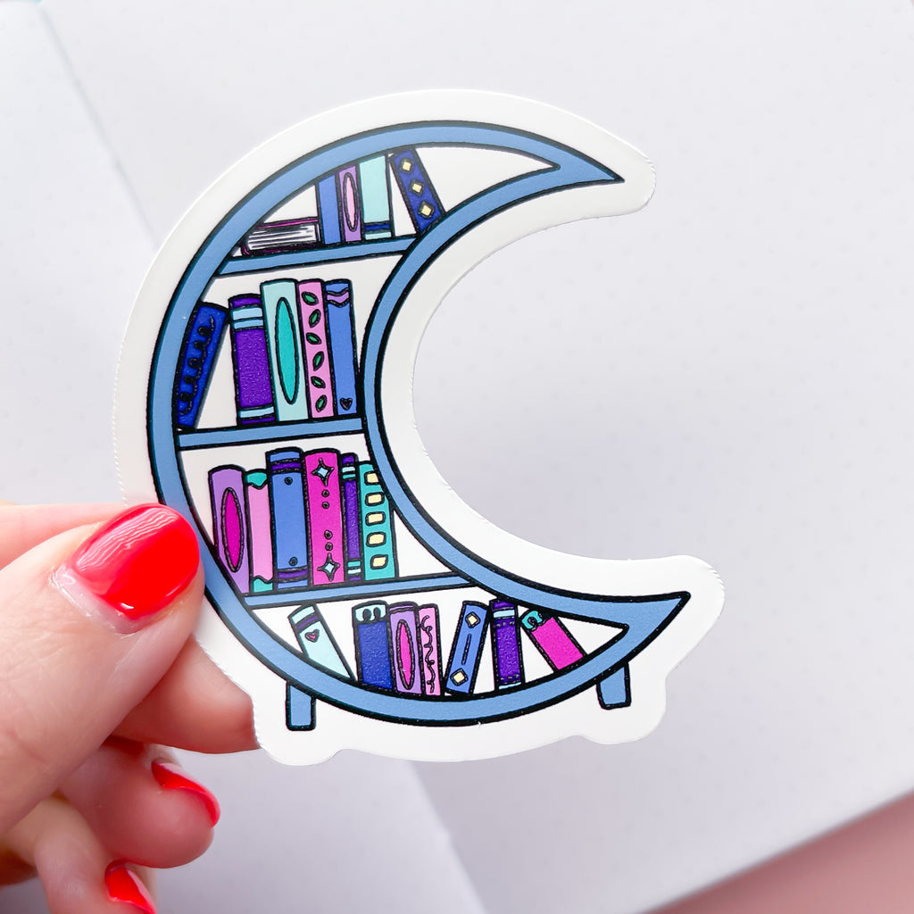 Moon Bookcase Vinyl Die Cut Sticker