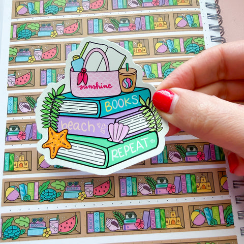 Books, Beach, Repeat Vinyl Die Cut Sticker