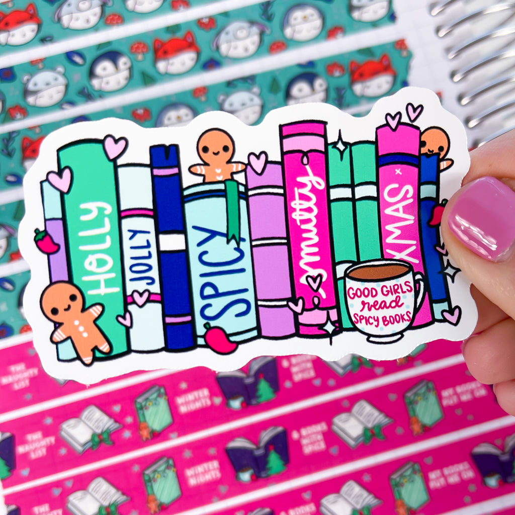 Holly Jolly Spicy Books Vinyl Die Cut Sticker