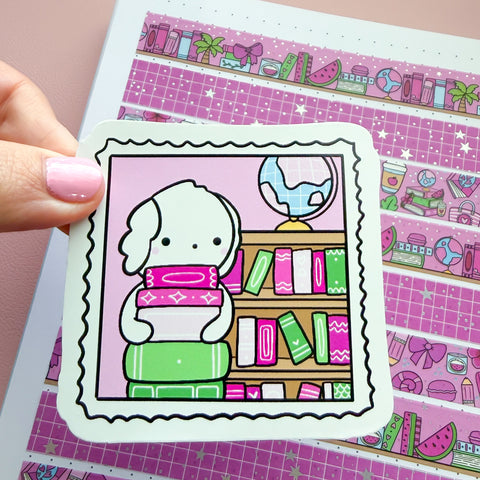 Watermelon Bookish Bean Stamp Vinyl Die Cut Sticker