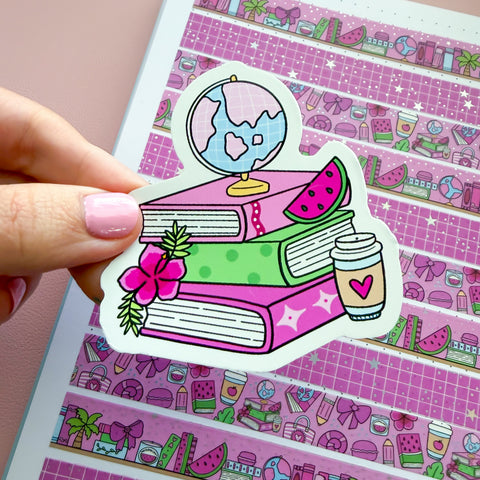 August 2026 Book Stack Vinyl Die Cut Sticker