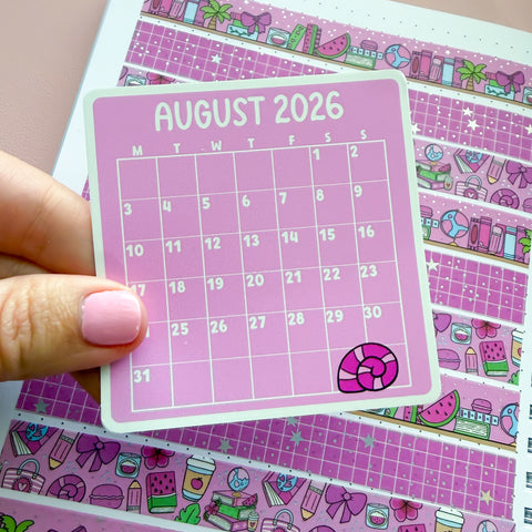 August 2026 Calendar Vinyl Die Cut Sticker