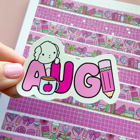 Aug (abbr) Bean Word Vinyl Die Cut Sticker