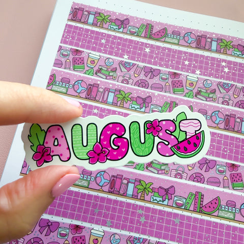 August Floral Word Vinyl Die Cut Sticker