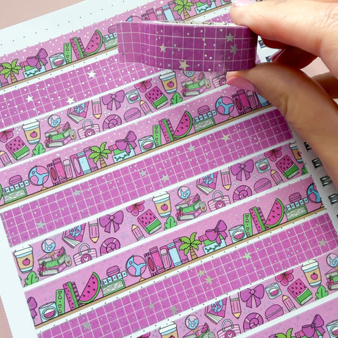 Holo Foil Magenta Grid Washi Tape (15mm)