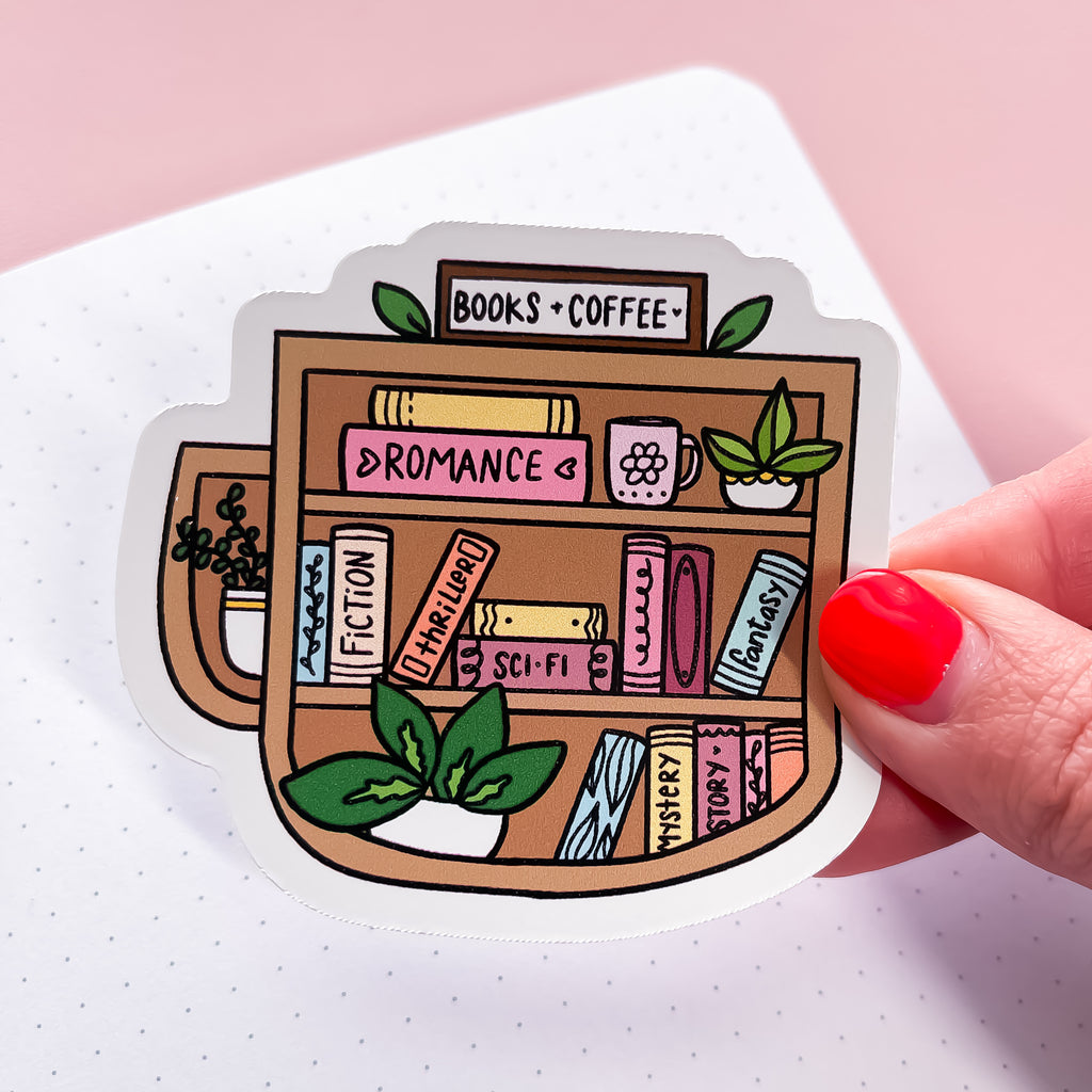 Coffee Bookcase Vinyl Die Cut Sticker