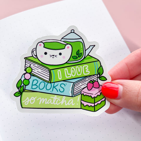 Matcha Book Stack Vinyl Die Cut Sticker