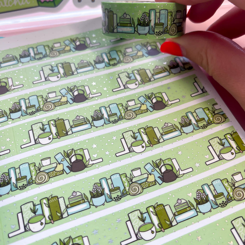 Holo Foil Matcha Bookshelf Washi Tape (15mm)