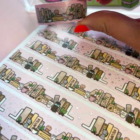 Holo Foil Coffee Bookshelf Washi Tape (15mm)