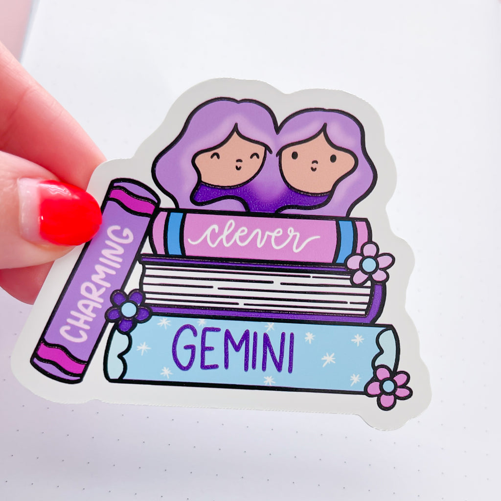 Gemini Book Stack Vinyl Die Cut Sticker