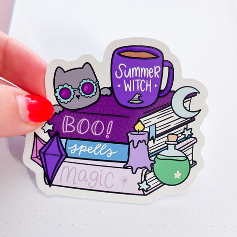 Summer Witch Book Stack Vinyl Die Cut Sticker