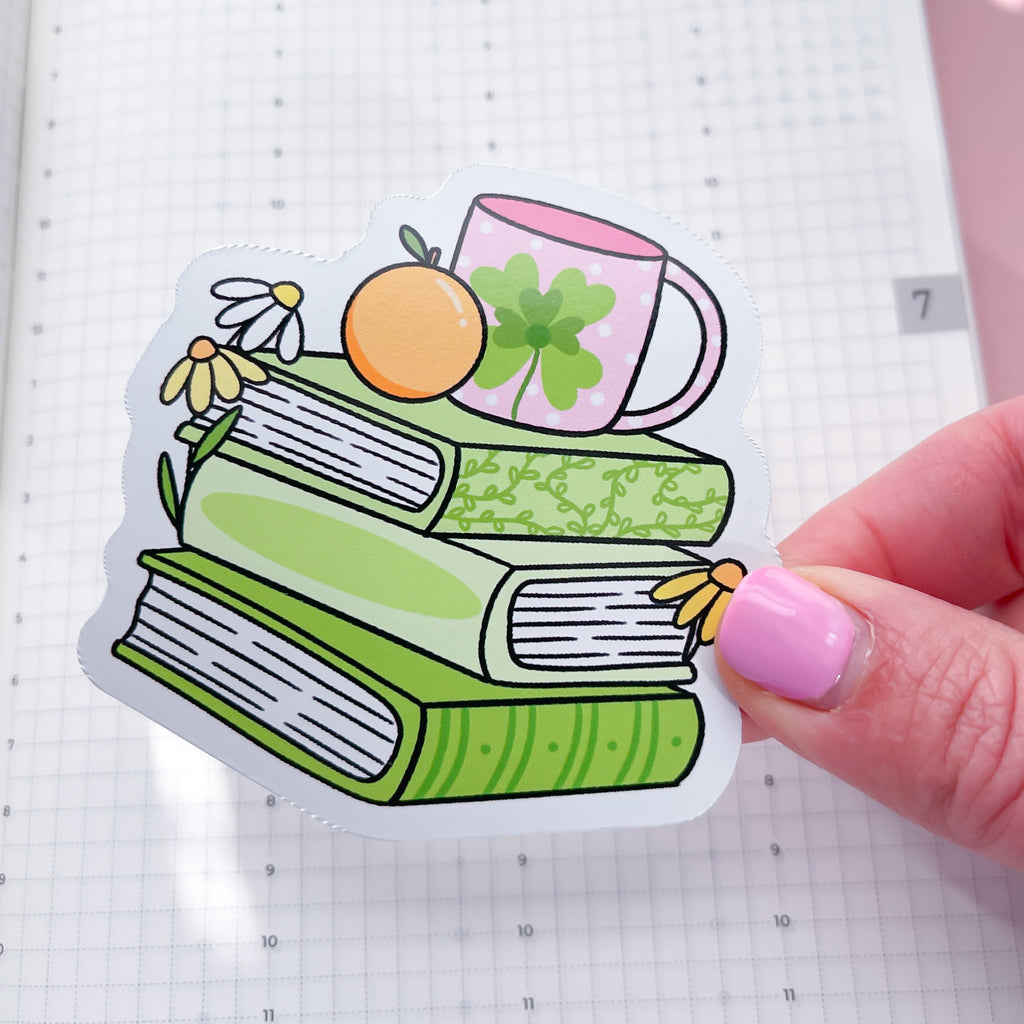 March 2026 Book Stack Vinyl Die Cut Sticker