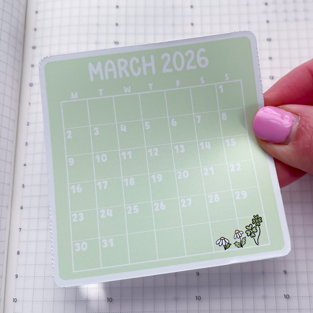 March 2026 Calendar Vinyl Die Cut Sticker