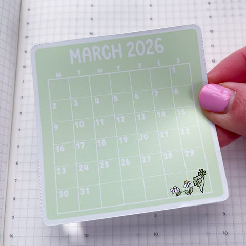 March 2026 Calendar Vinyl Die Cut Sticker