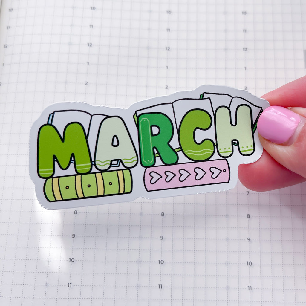 March Bookish Word Vinyl Die Cut Sticker