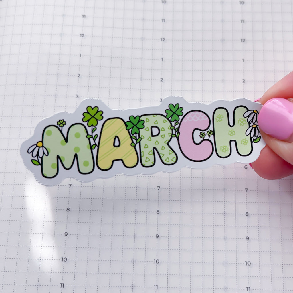 March Floral Word Vinyl Die Cut Sticker