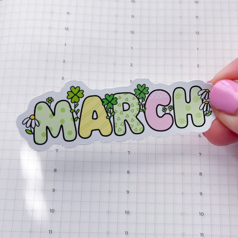 March Floral Word Vinyl Die Cut Sticker