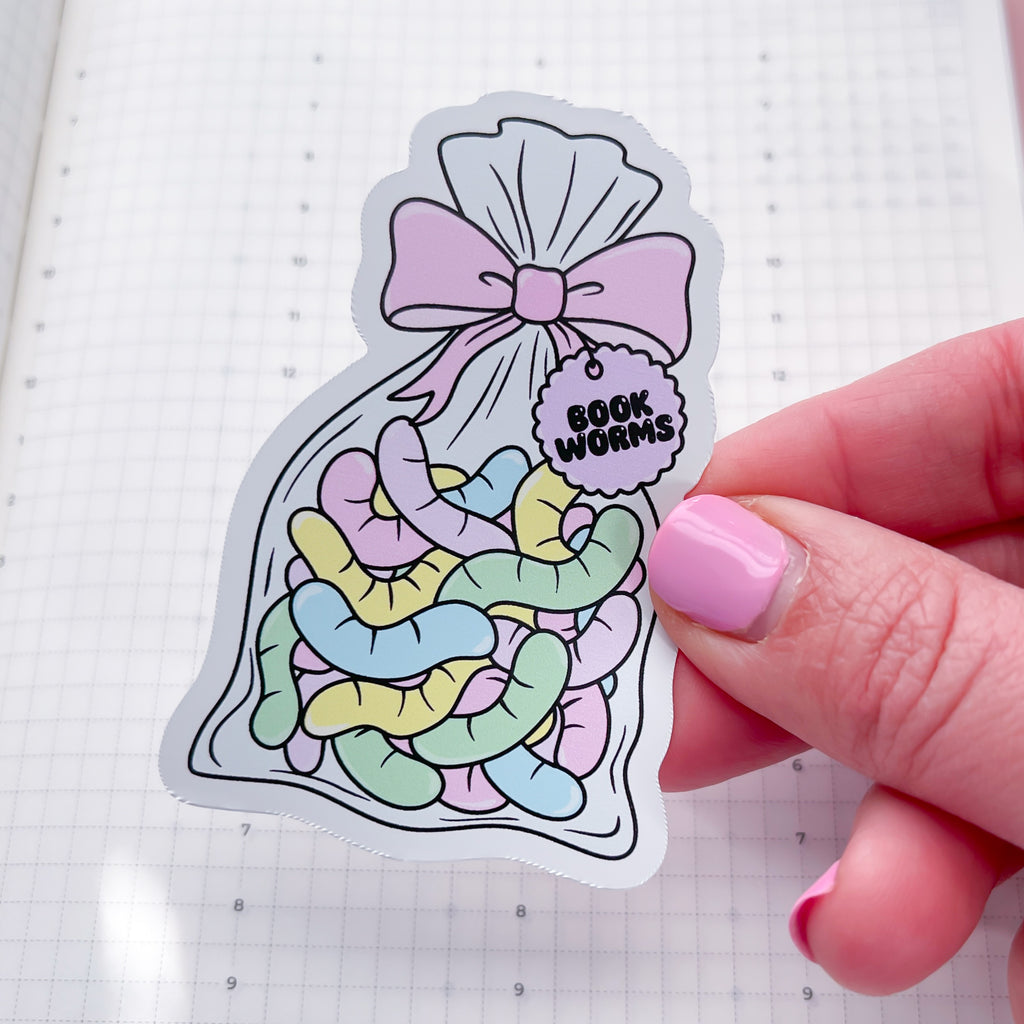 Gummy Bookworm Vinyl Die Cut Sticker